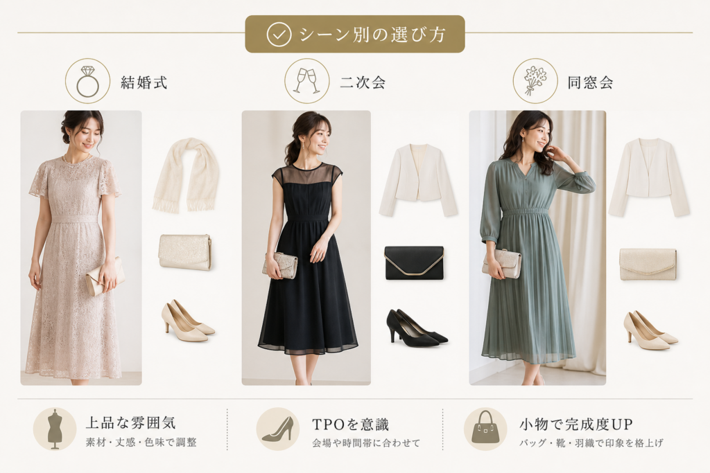 結婚式・二次会・同窓会で失敗しないドレスとワンピースの選択基準