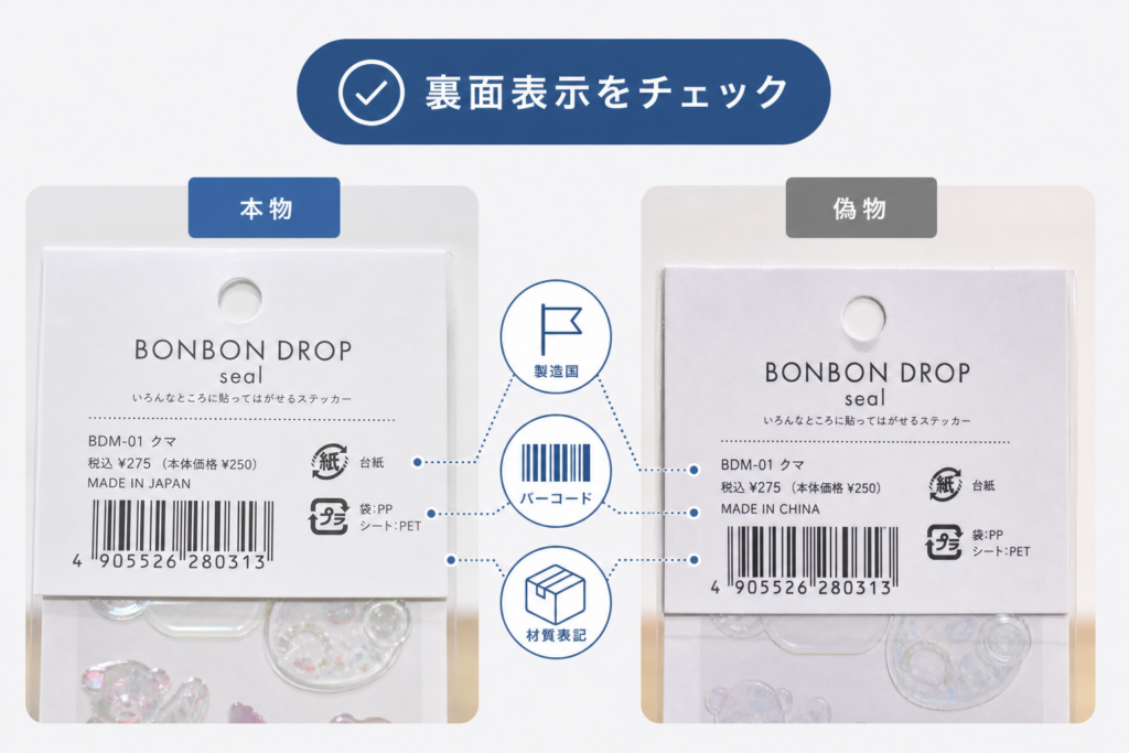 裏面表示で本物と偽物を見極める方法