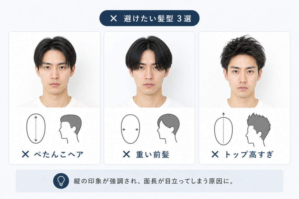 面長男性が避けるべき髪型3つとその理由