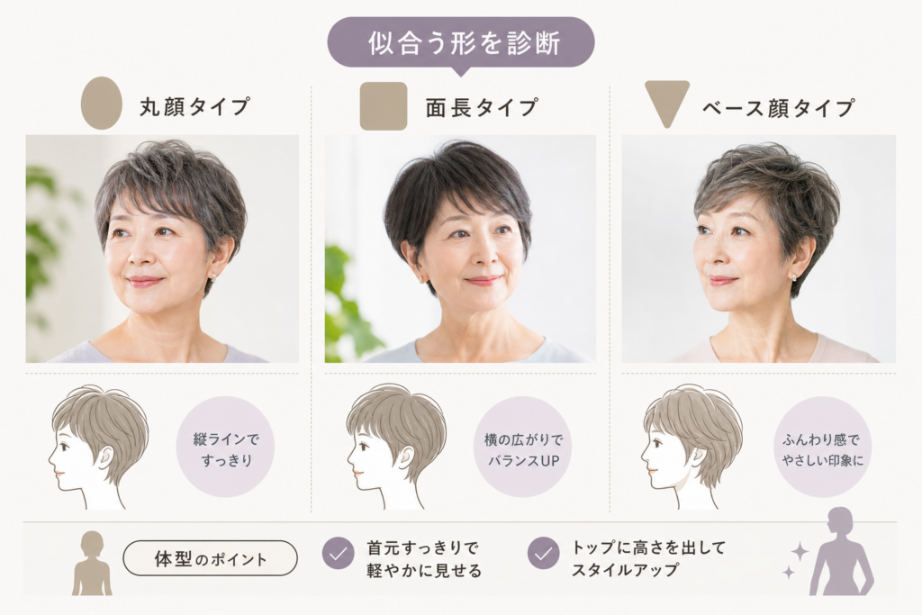 顔型・体型別で選ぶ、70代に似合うショートヘアの診断方法