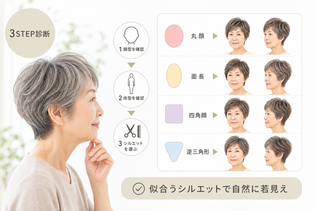 顔型・体型別で選ぶ、70代に似合うショートヘアの診断方法