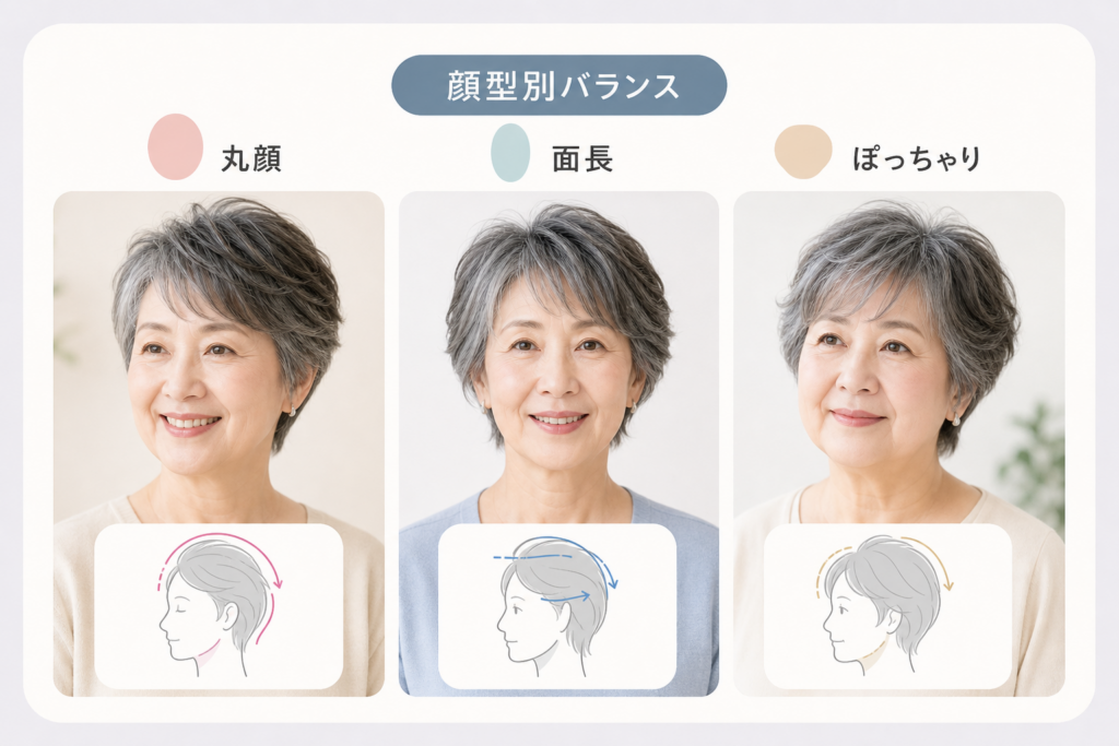顔型・体型別の70代似合うショート｜丸顔・面長・ぽっちゃりの最適シルエット