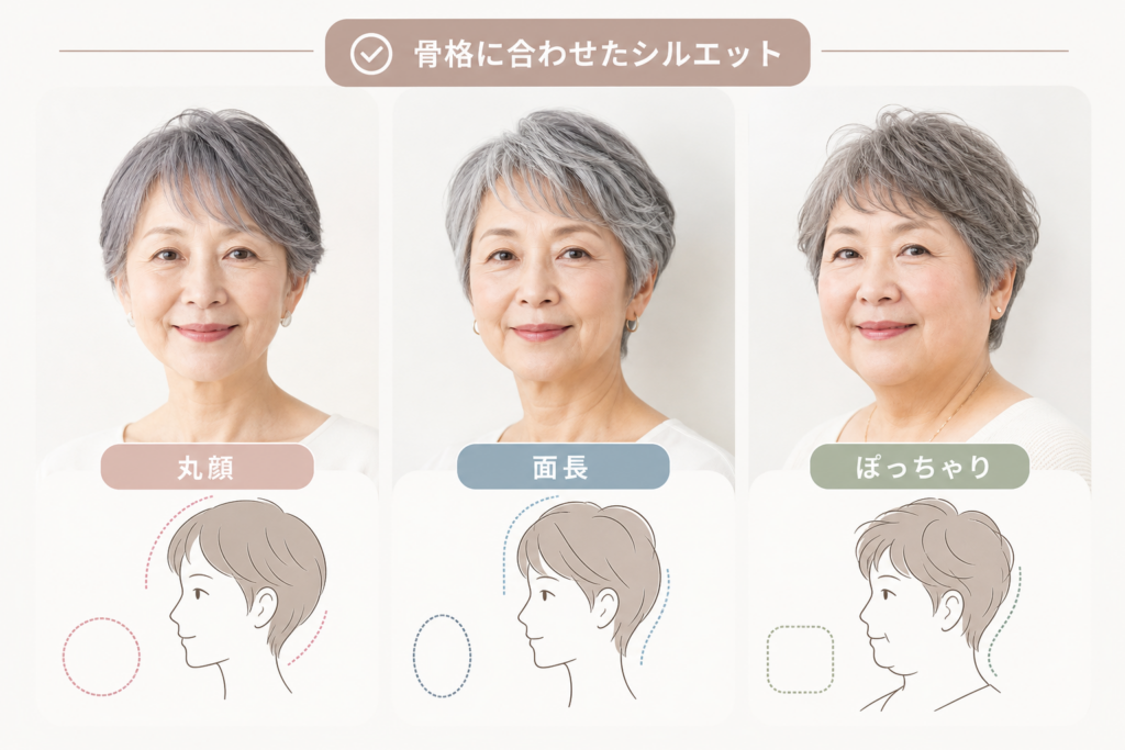 顔型・体型別の70代似合うショート｜丸顔・面長・ぽっちゃりの最適シルエット