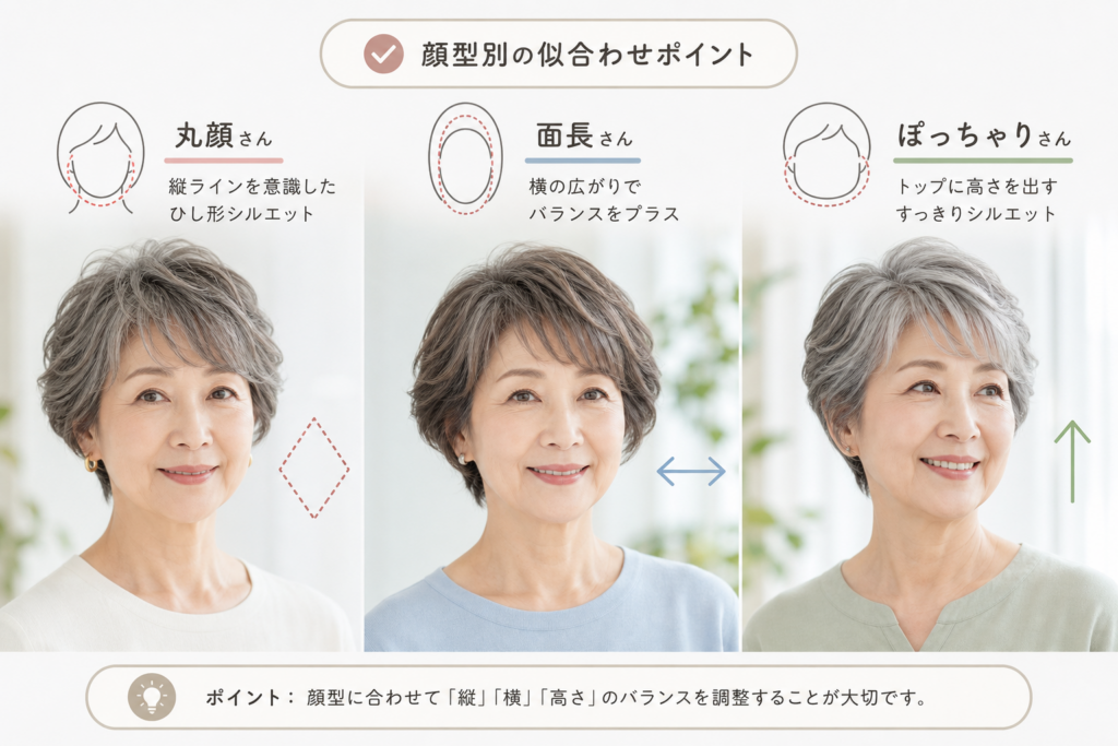 顔型・体型別の70代似合うショート｜丸顔・面長・ぽっちゃりの最適シルエット