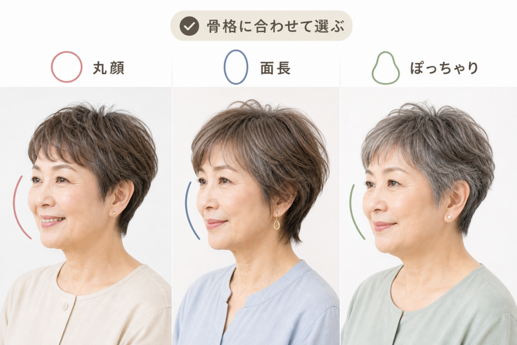 顔型・体型別の70代似合うショート｜丸顔・面長・ぽっちゃりの最適シルエット