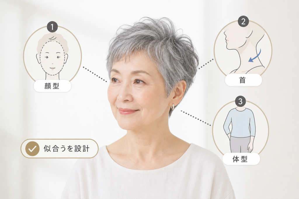 顔型・首・体型で判断する70歳ベリーショート成功の秘密設計図