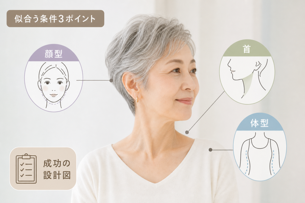 顔型・首・体型で判断する70歳ベリーショート成功の秘密設計図