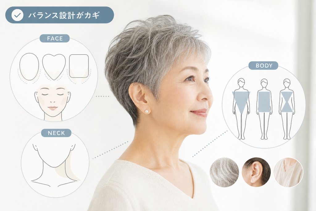 顔型・首・体型で判断する70歳ベリーショート成功の秘密設計図