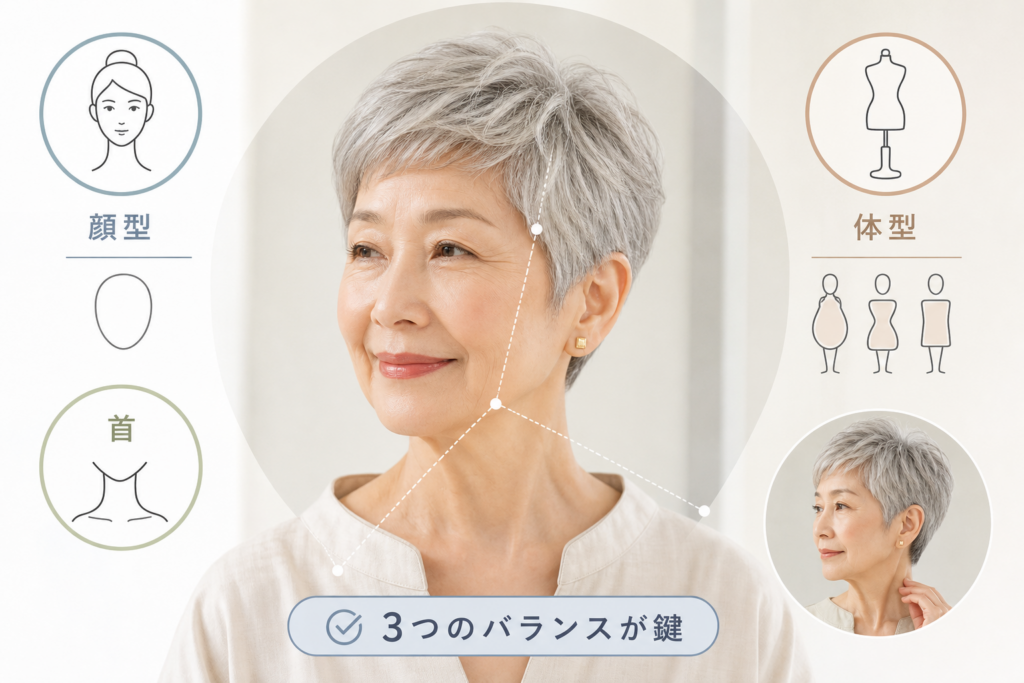 顔型・首・体型で判断する70歳ベリーショート成功の秘密設計図