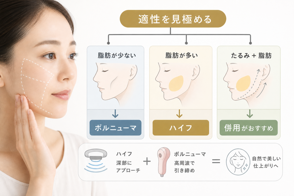 あなたの骨格・脂肪量に合う最適な施術｜ハイフとボルニューマの適性診断