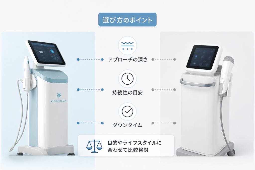 ボルニューマと人気たるみ治療機器の決定的な違いと選び方