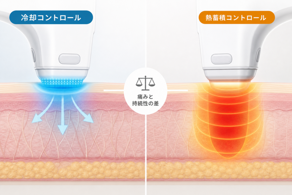 冷却と熱蓄積のコントロール|痛みと持続性の差