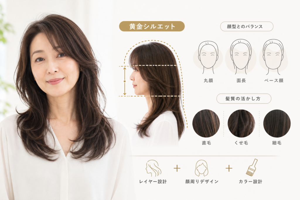 2. 60代が若く見えるロングヘアの設計図：顔型と髪質からつくる黄金シルエット