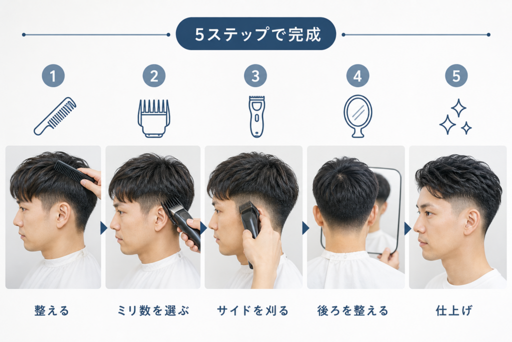 【手順】ツーブロックのバリカンセルフカットやり方5ステップ