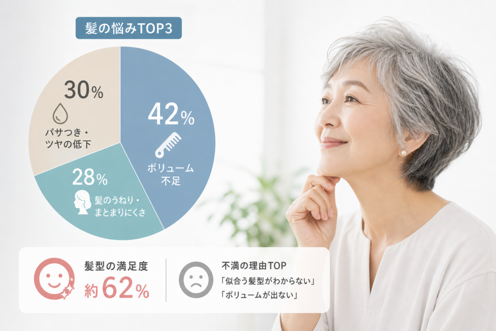 【統計・科学データ】70代女性の髪の悩みと髪型満足度のリアル