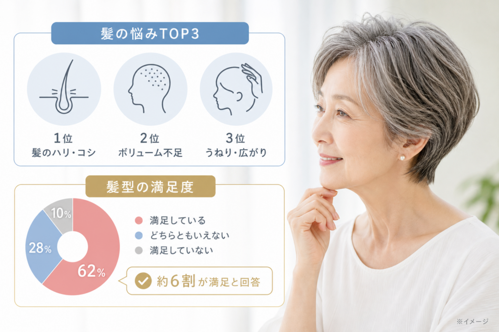 【統計・科学データ】70代女性の髪の悩みと髪型満足度のリアル