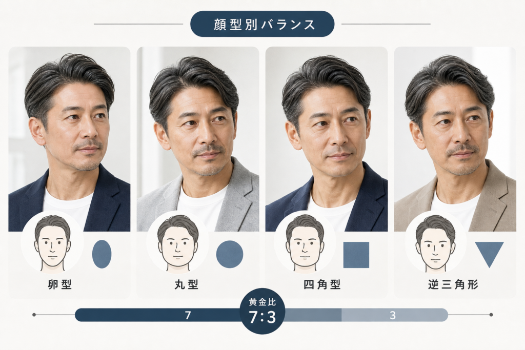 【顔型別】50代メンズに似合う七三分けの黄金バランス