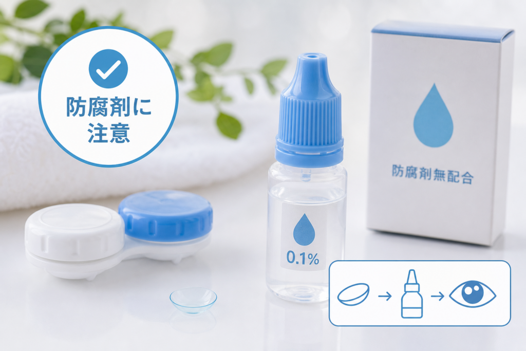 コンタクトレンズ装用中の注意点|防腐剤の有無を必ず確認