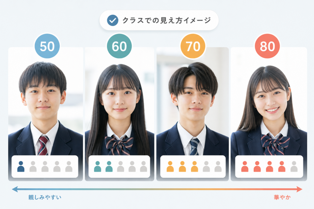 中学生の顔面偏差値50・60・70・80のレベル感とクラスでの見え方