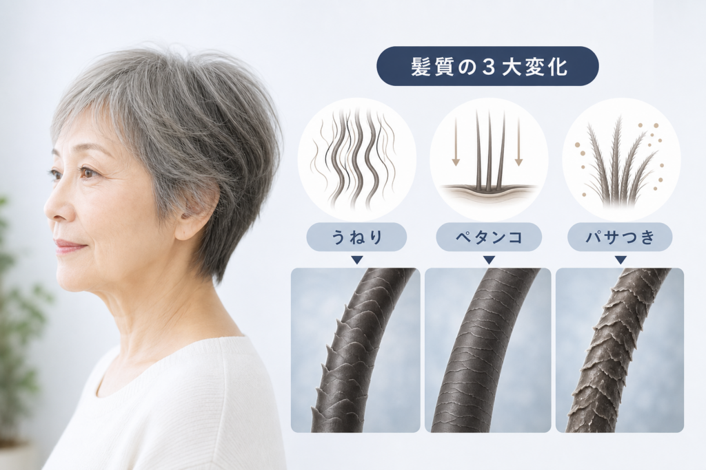 加齢による髪質変化の真相：なぜ70代の髪はうねり・ペタンコ・パサつくのか？