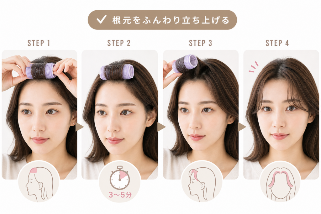 失敗しないセンター分けの巻き方4STEP（根元立ち上げ編）