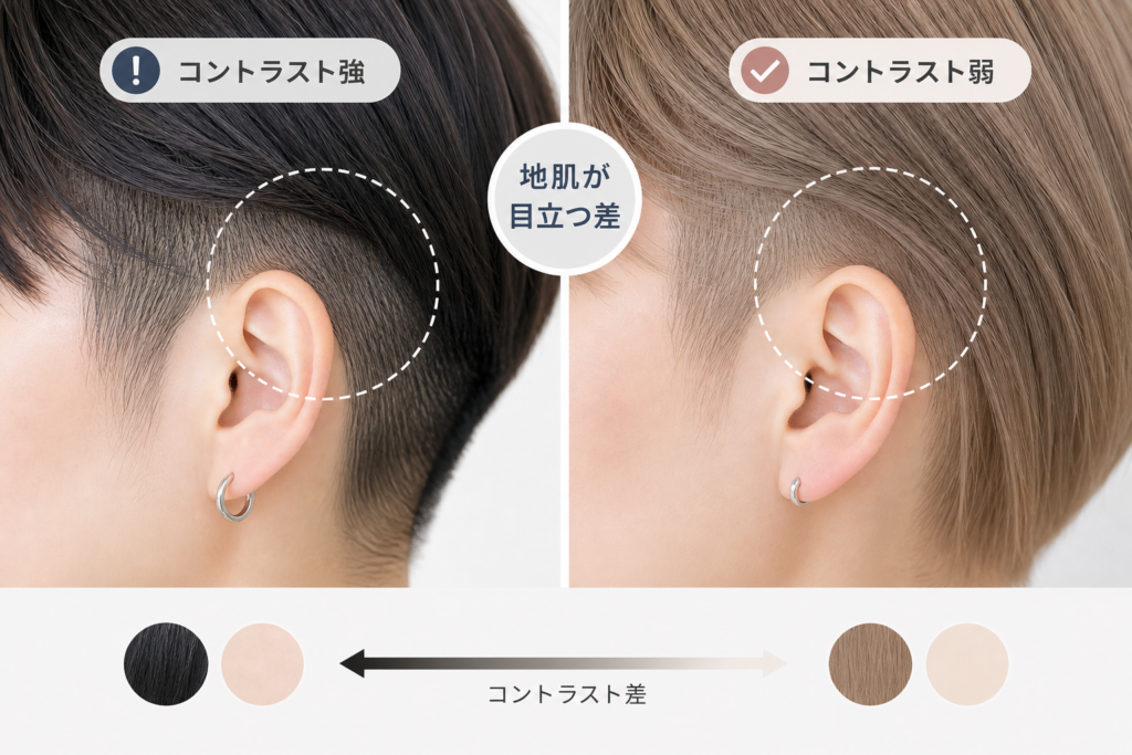 女性の耳周り刈り上げで失敗する最大の原因｜髪色と地肌の「コントラスト差」