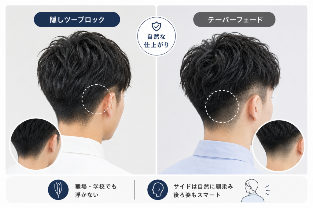 職場・学校でも浮かない「隠しツーブロック」とテーパーフェード