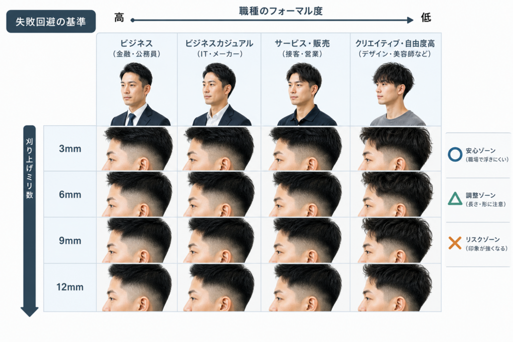 職種フォーマル度×刈り上げミリ数の失敗回避マトリクス