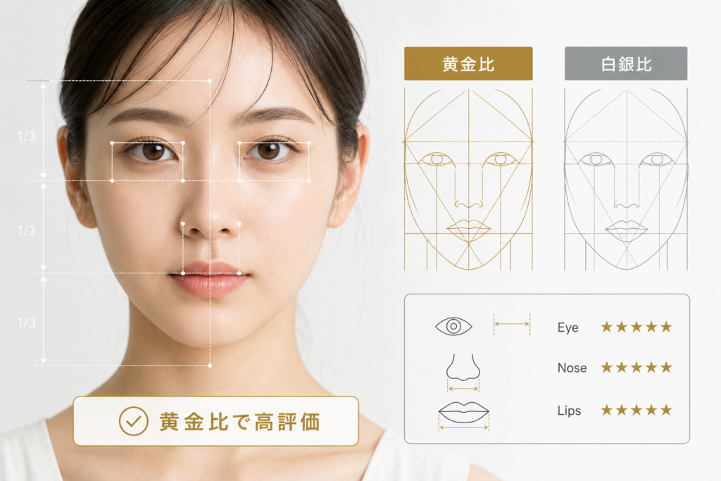 顔面偏差値70と芸能人レベルの相関｜黄金比・白銀比の科学的基準