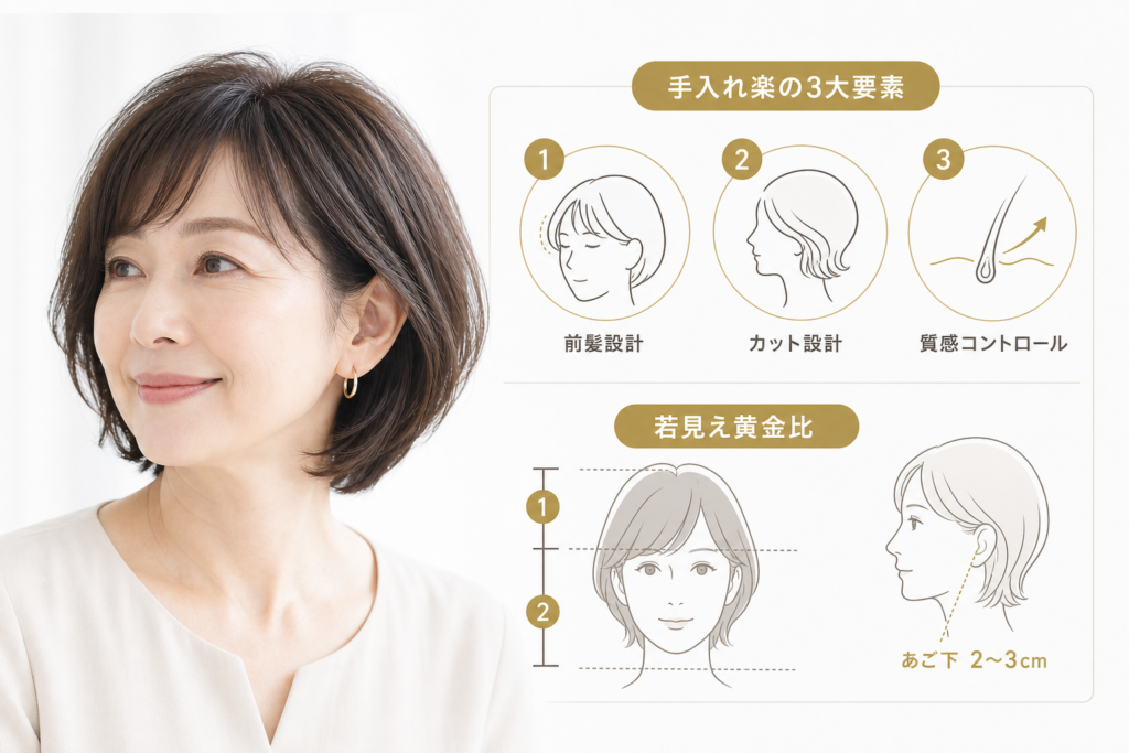 50代くせ毛ボブで手入れが楽になる3大要素と若見えの黄金比