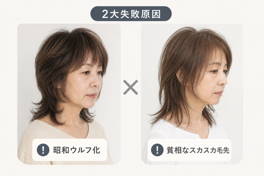 60代ウルフカットの2大失敗原因|「昭和ウルフ化」と貧相なスカスカ毛先