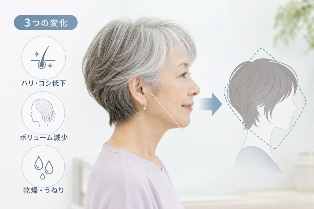 70代女性の髪に起きる3つの変化と、老け見えを避ける物理的な考え方