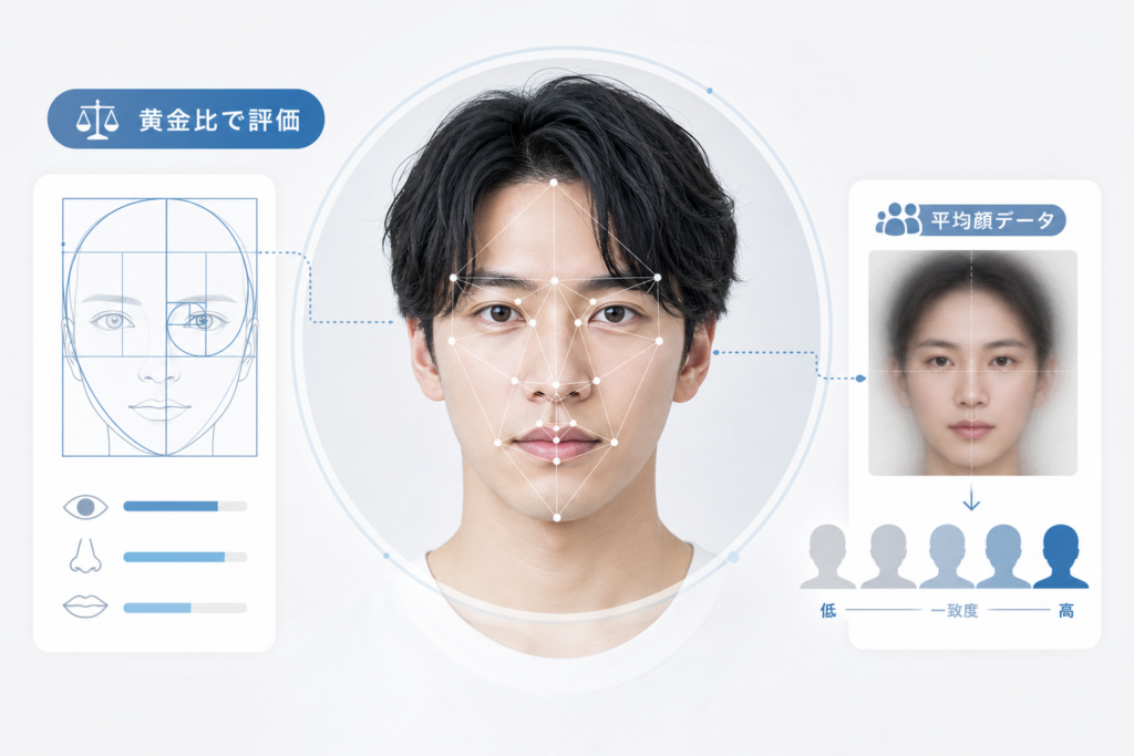AIイケメン診断のアルゴリズム解明(黄金比と平均顔の標準)