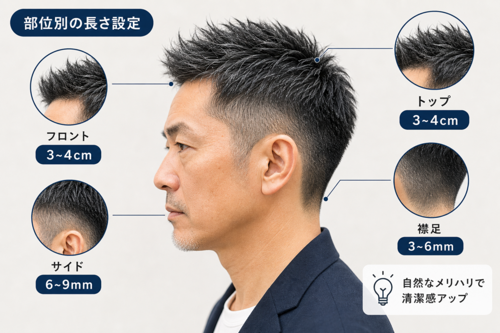【部位別】50代に最適なツーブロックベリーショートの長さ設定