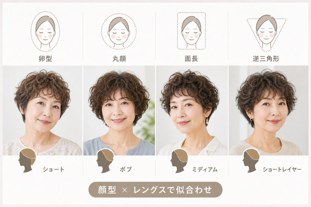 【顔型・レングス別】おばさん見えしない60代くるくるパーマの似合わせ術