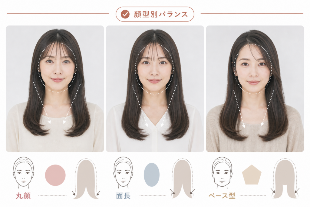 【顔型別】50代に似合うロングストレートの黄金バランス(丸顔・面長・ベース型)