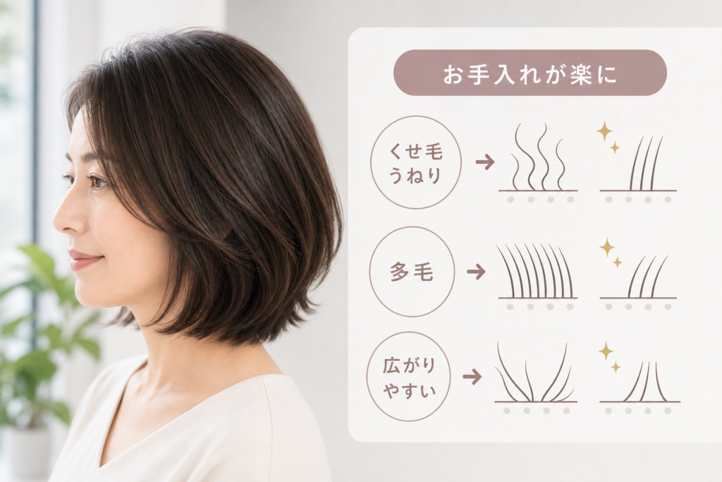 くせ毛・うねり・多毛の40代こそミディアムボブで手入れが楽になる理由