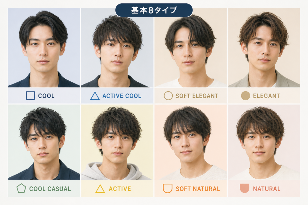 メンズ顔タイプ診断®の基本8タイプ分類と印象の特徴