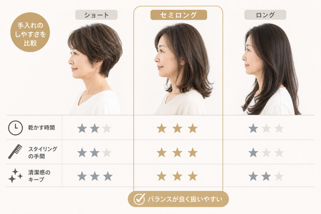 レングス別比較｜60代セミロングは本当に手入れが楽なのか