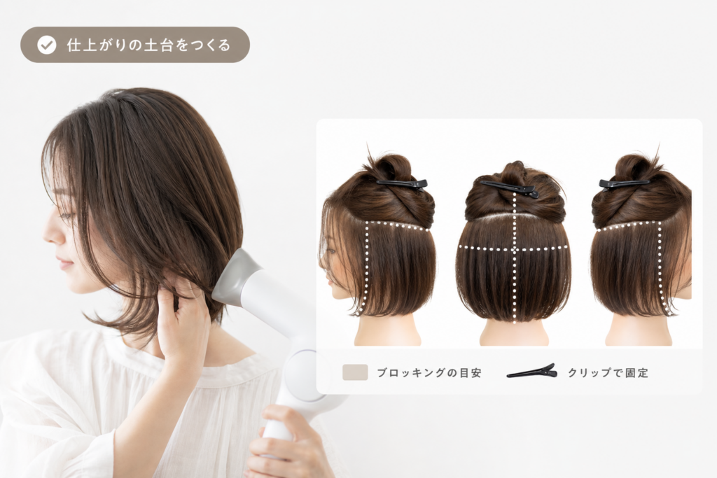 仕上がりの8割を決める、ドライヤーの下準備とブロッキング術