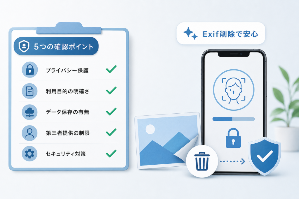 安全なAI顔診断サービスを見極める5つのチェックリストとExif削除手順