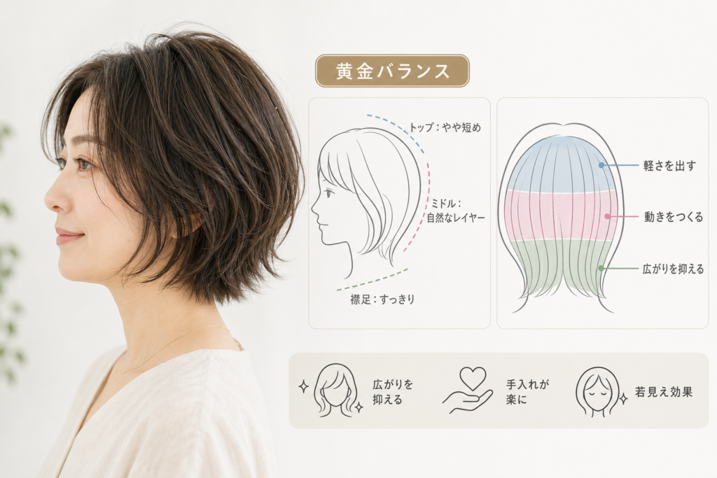 広がらない・手入れが楽な40代くせ毛ボブの長さとレイヤー配置の黄金比