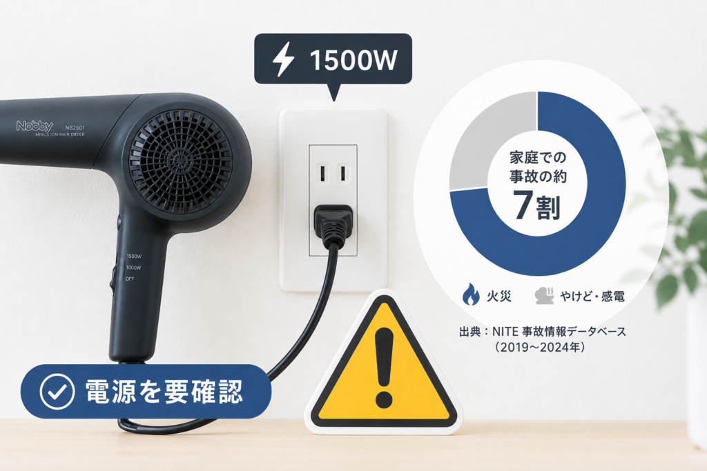 業務用ノビーを家庭で使う落とし穴|1500W電源問題とNITE事故データ