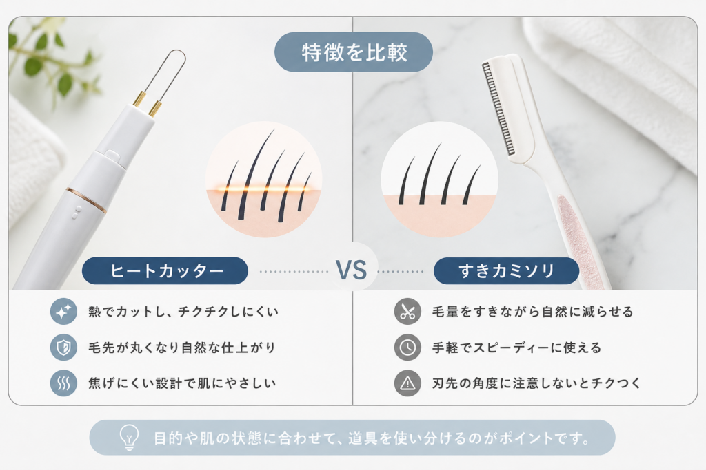 毛量を自然に減らす専用道具の比較(ヒートカッター vs すきカミソリ)