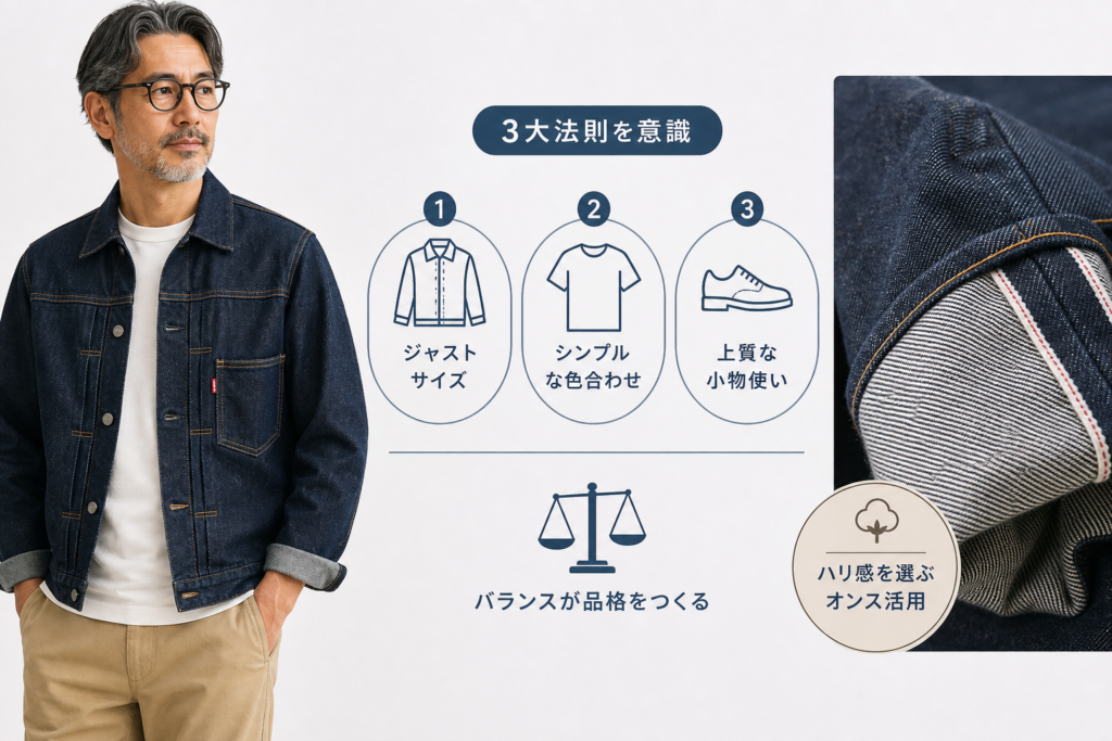 痛みを回避する「大人アメカジ3大法則」とハリ感(オンス)の活用