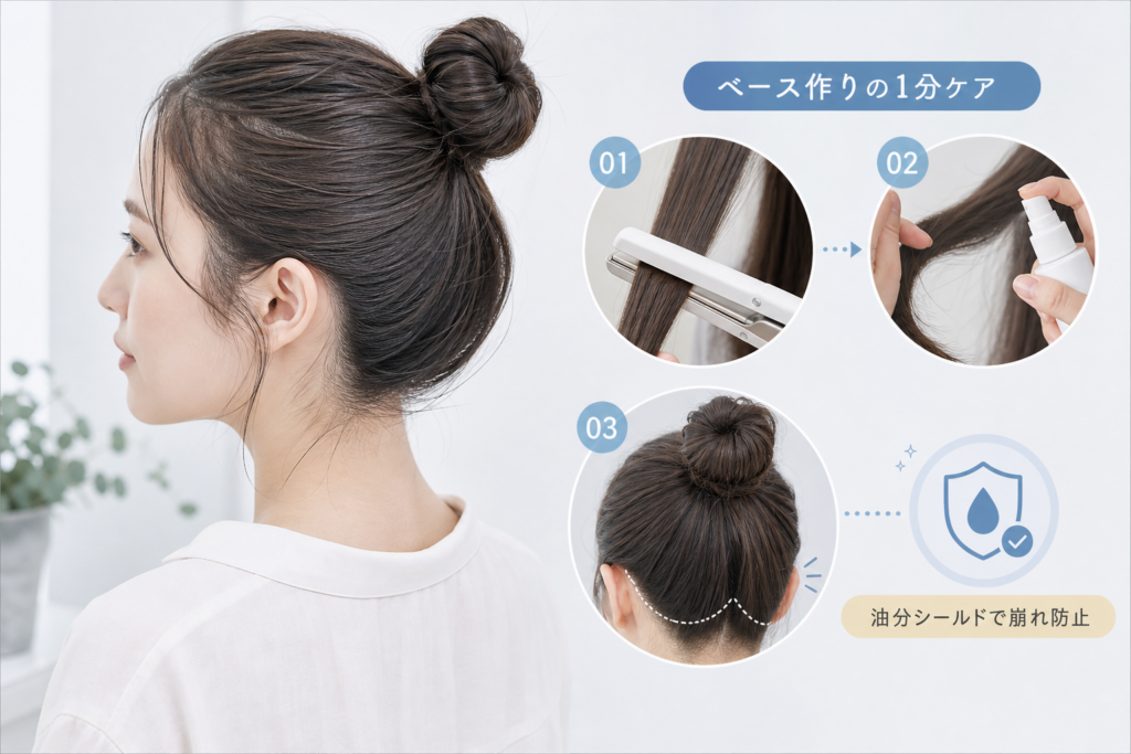 結ぶ前の1分で決まる！ストレートアイロンと油分シールドのベースメイク