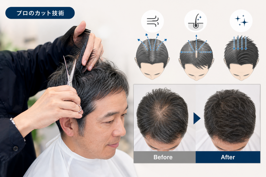 薄毛・てっぺんの透け感・白髪をカバーするプロのカット技術