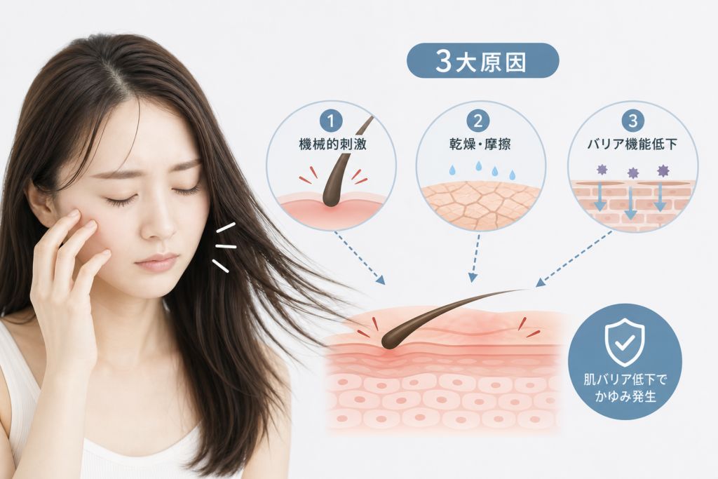 髪が触れると顔がかゆい3大原因|機械的かゆみと肌バリア低下の科学