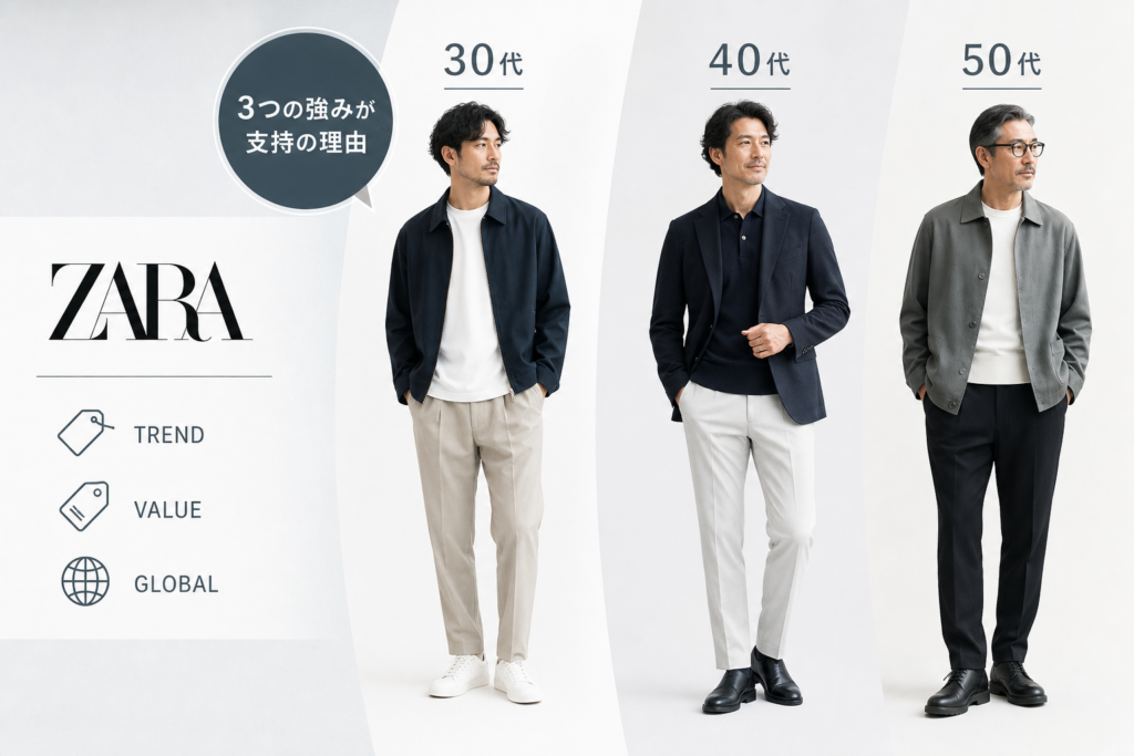 ZARAメンズが30代・40代・50代に支持される理由とブランドの立ち位置